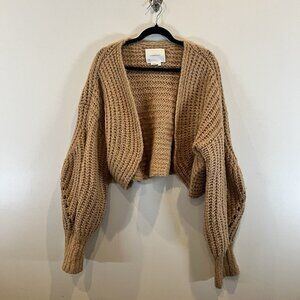 Anthropologie Women's Gold Balloon Sleeve Chunky Knit Open Front Shrug XL